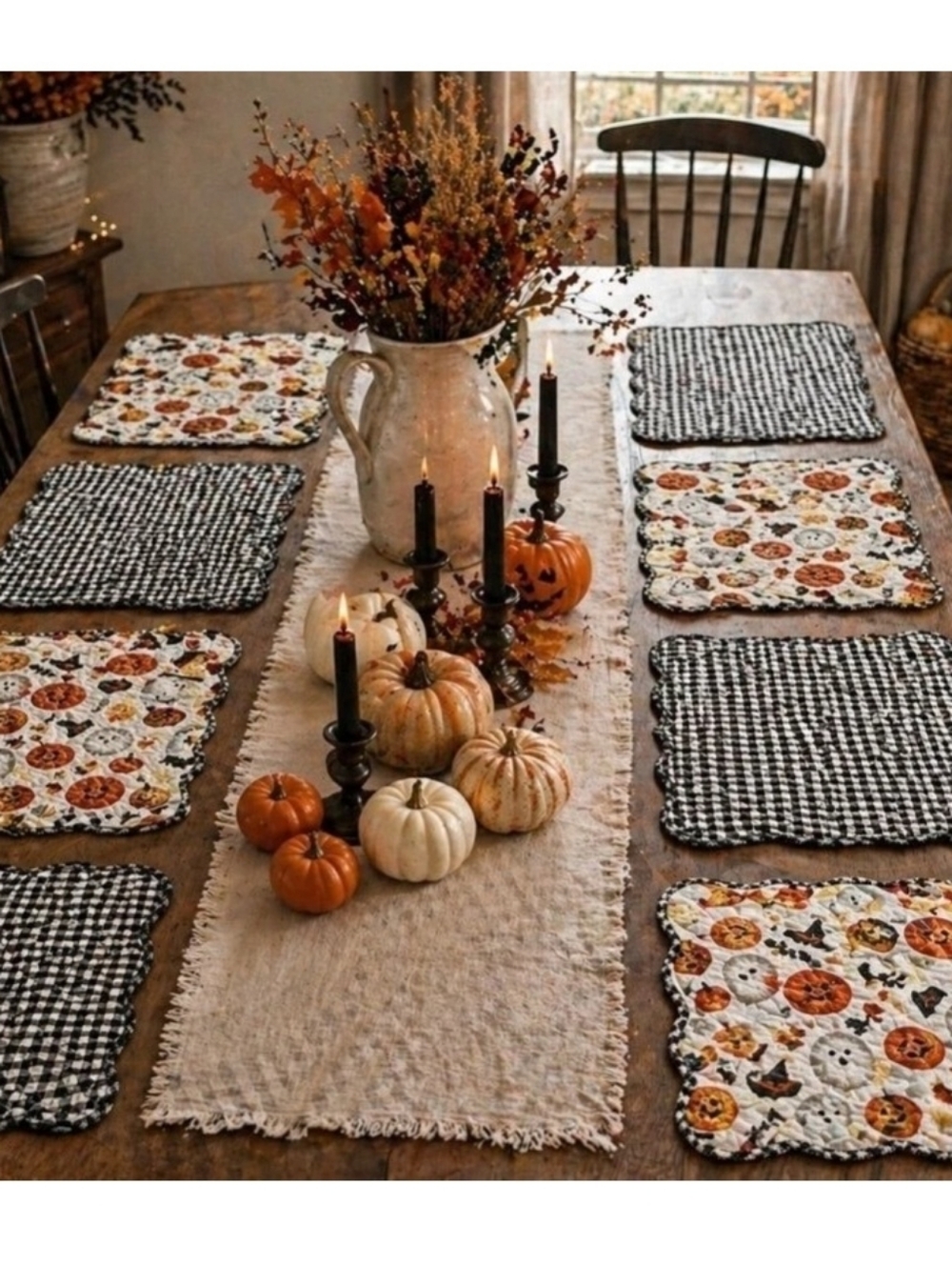 The Farmhouse Rachel Ashwell 8 Halloween Quilted Placemats Reversible Cotton